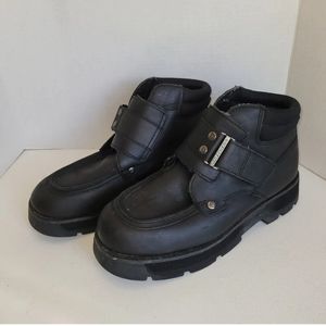 VTG 90s Skechers Goth Grunge Leather Monk Strap Chunky Lug Shoes Sz 10 Moto Boot